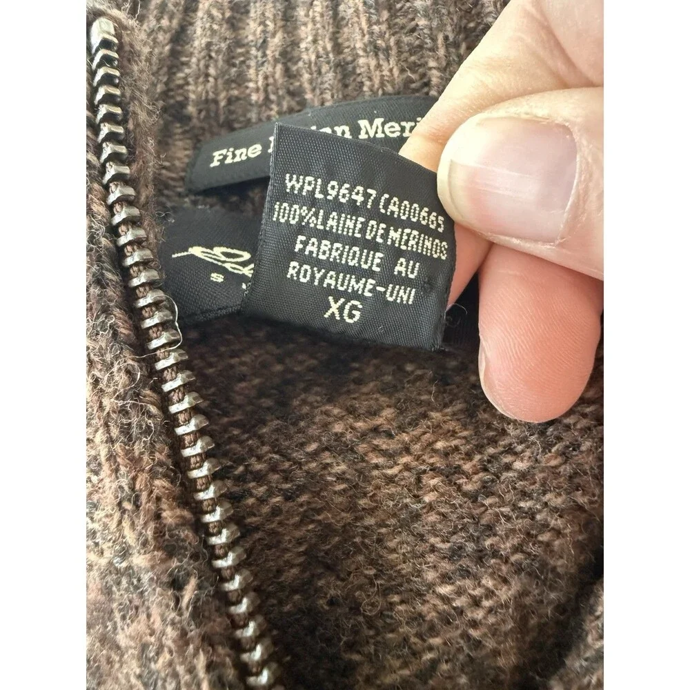 Eddie Bauer Sweater Mens XL 100% Merino Wool 1/4 Zip Mock Neck Knit Brown - Picture 4 of 13